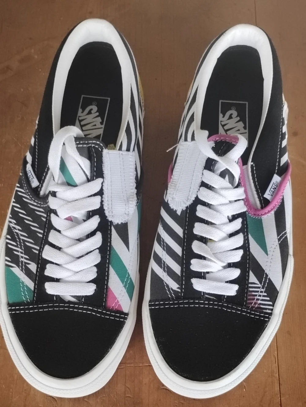Vans Black Zebra Stripe Low-Top Sneakers with Teal & Pink Accents